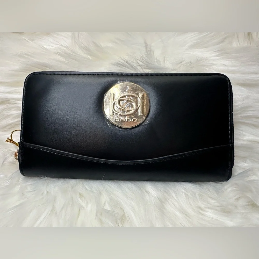 Bebe Elegant Black Wallet with Gold Accent